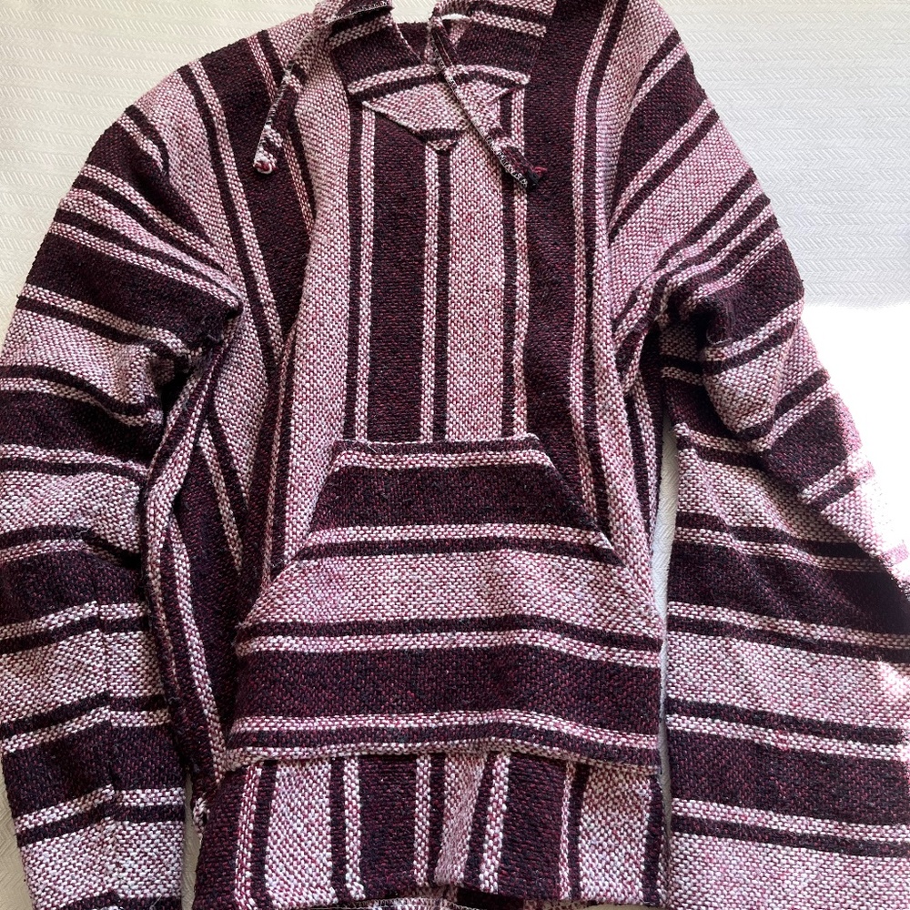 Cuamatzi Purple Striped Mexican Textiles Hoodie Pullover Poncho